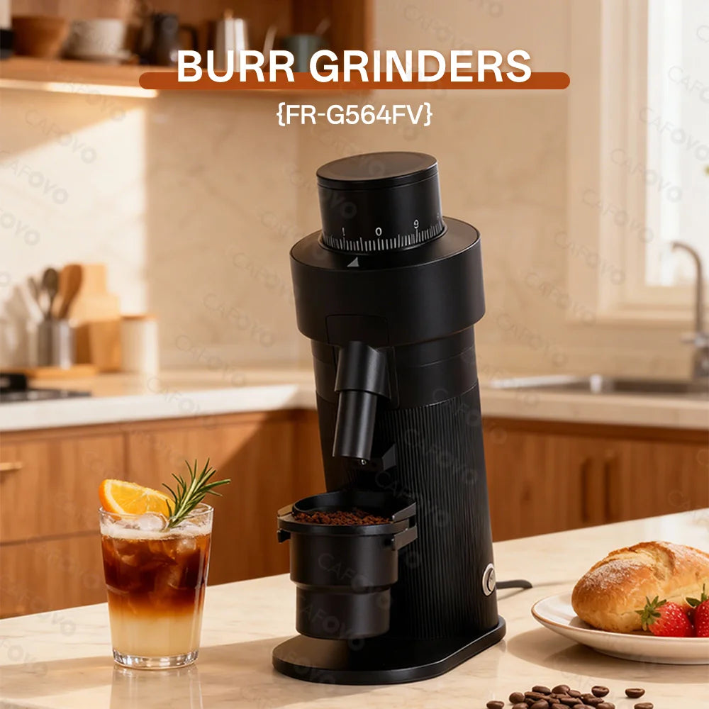 CAFOVO G564FV Variable Speed Coffee Grinder 64mm Flat Burr Coffee Bean Miller 800-1600RPM Stepless for Espresso & Filter Coffee