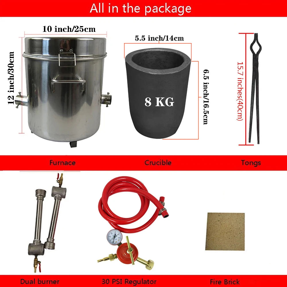 LSMIITTH 8KG/17.63LBS Double Forge Burners Melting Furnace Kit With 2 Tongs Home Casting Foundry Tool For Gold Silver Aluminum