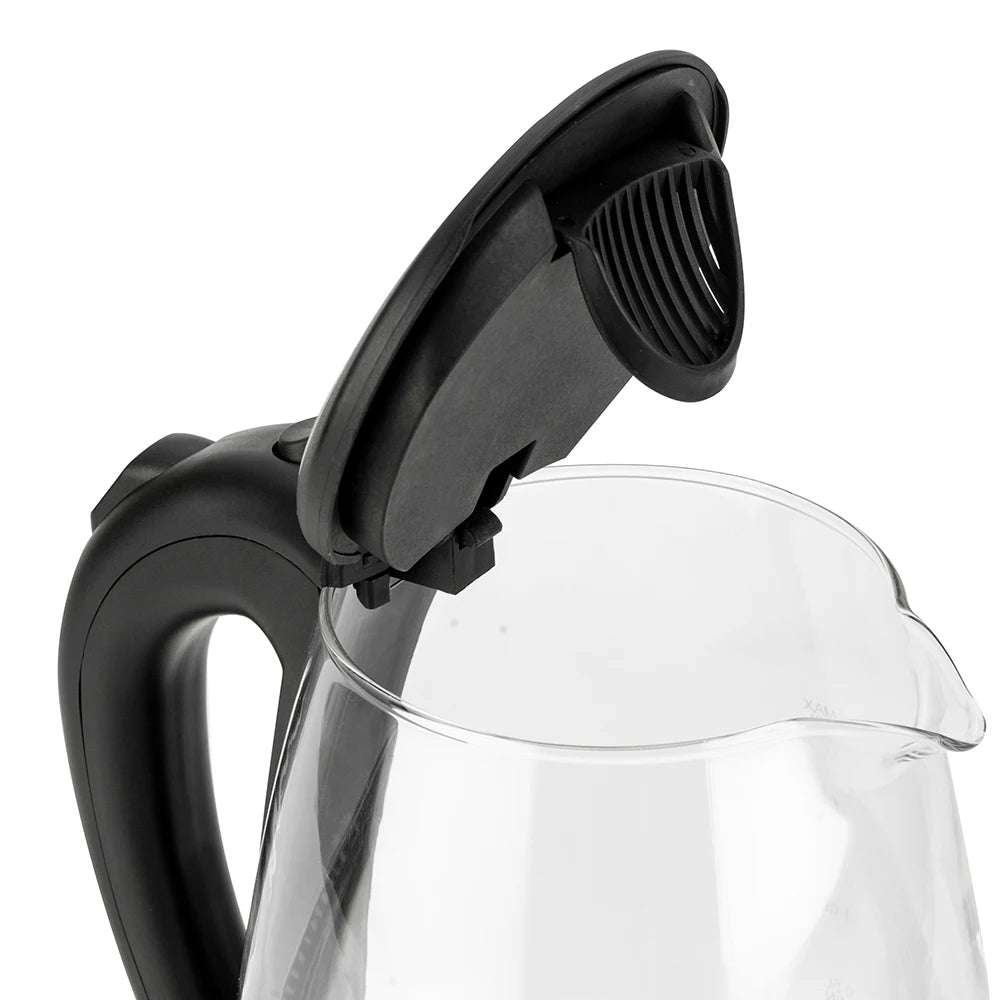 HD 1857 A 110V 1200W 1.8L Electric Glass Kettle US Plug Borosilicate Glass Blue LED Auto Shut Off 360 Rotation Base