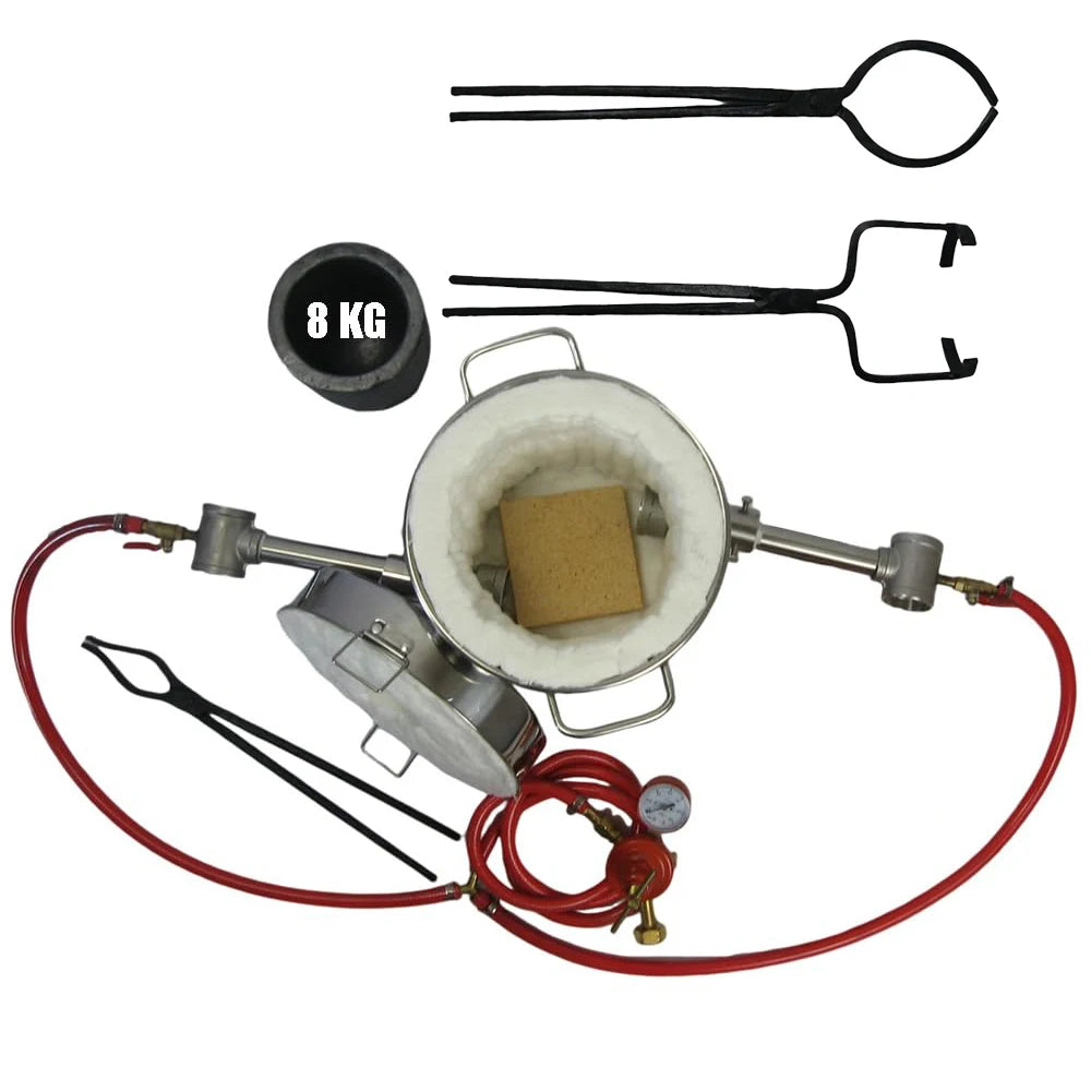 LSMIITTH 8KG/17.63LBS Double Forge Burners Melting Furnace Kit With 2 Tongs Home Casting Foundry Tool For Gold Silver Aluminum