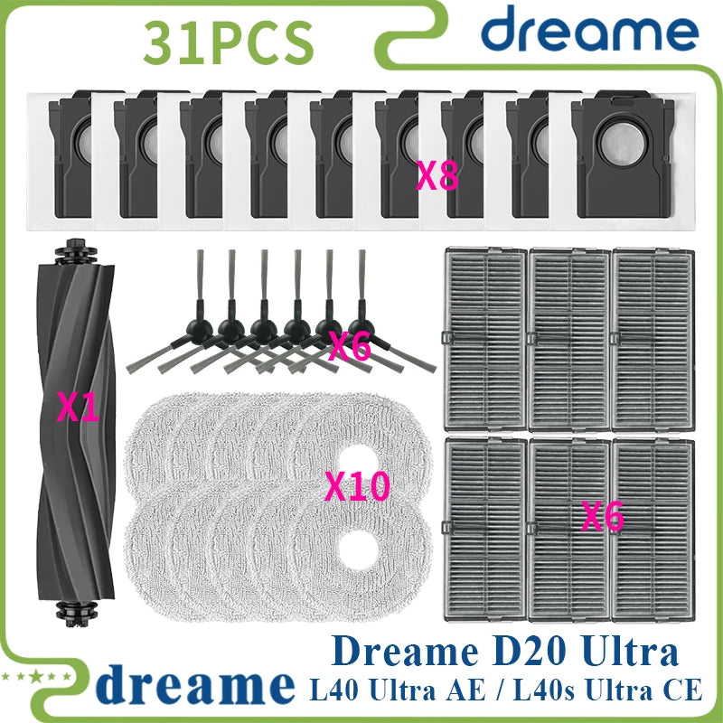 Fit For ( Dreame L40 Ultra AE / Dreame L40s Ultra CE / Dreame D20 Ultra ) Vacuum Parts Main Side Brush Filter Mop Cloth Dust Bag