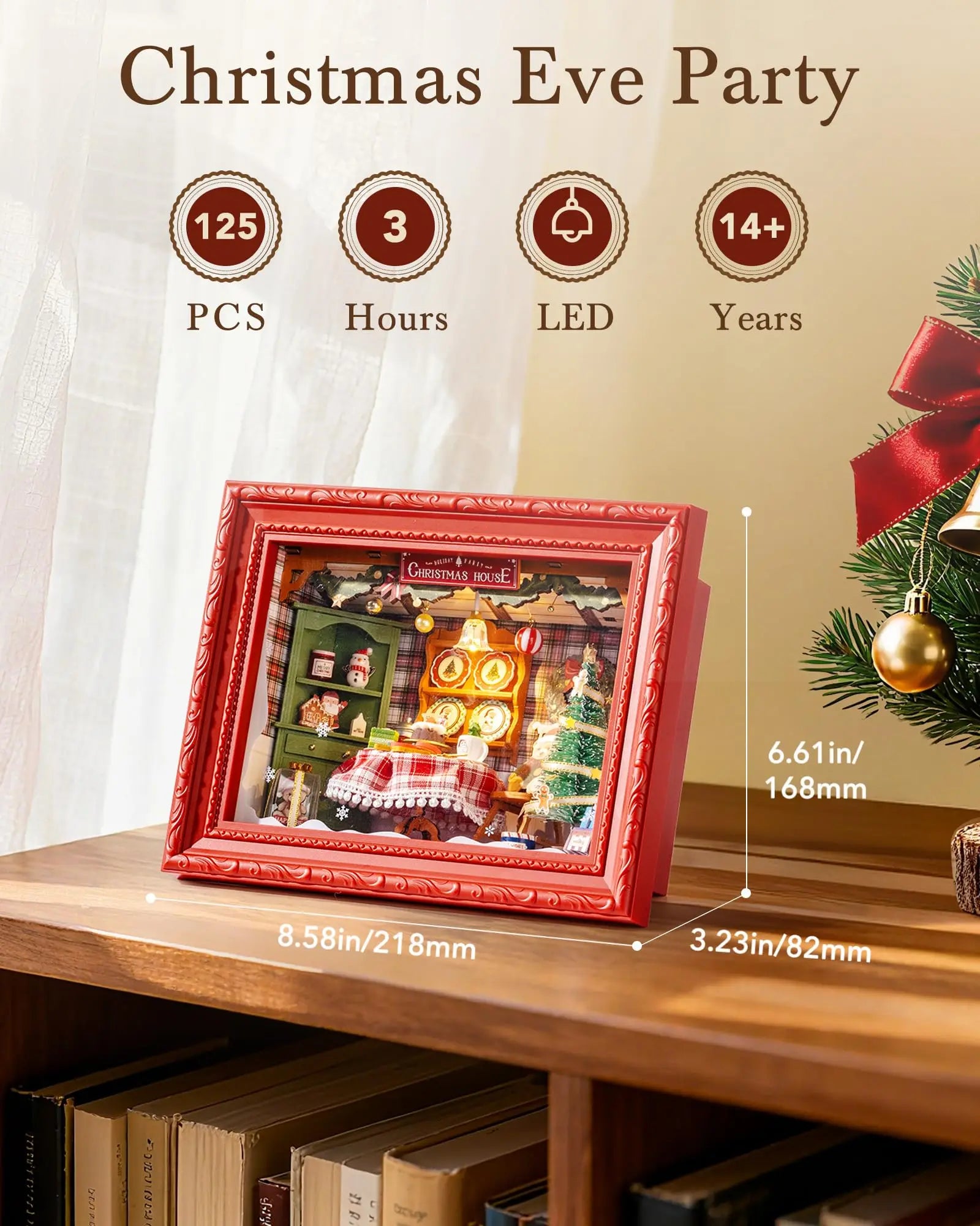 Rolife Christmas Eve Party 3D LED Diorama Snap Together Wooden Puzzle Kit for Wall Tabletop Festive Home Decor Gift for Adults