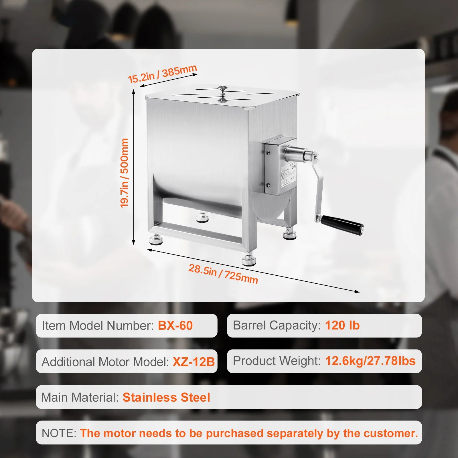 SucceBuy Manual Meat Mixer 10-60L Tank Meat Processing Equipment(Mixing Max 60LBS ) with Lid Handle Gear Reducer Hand Mixer