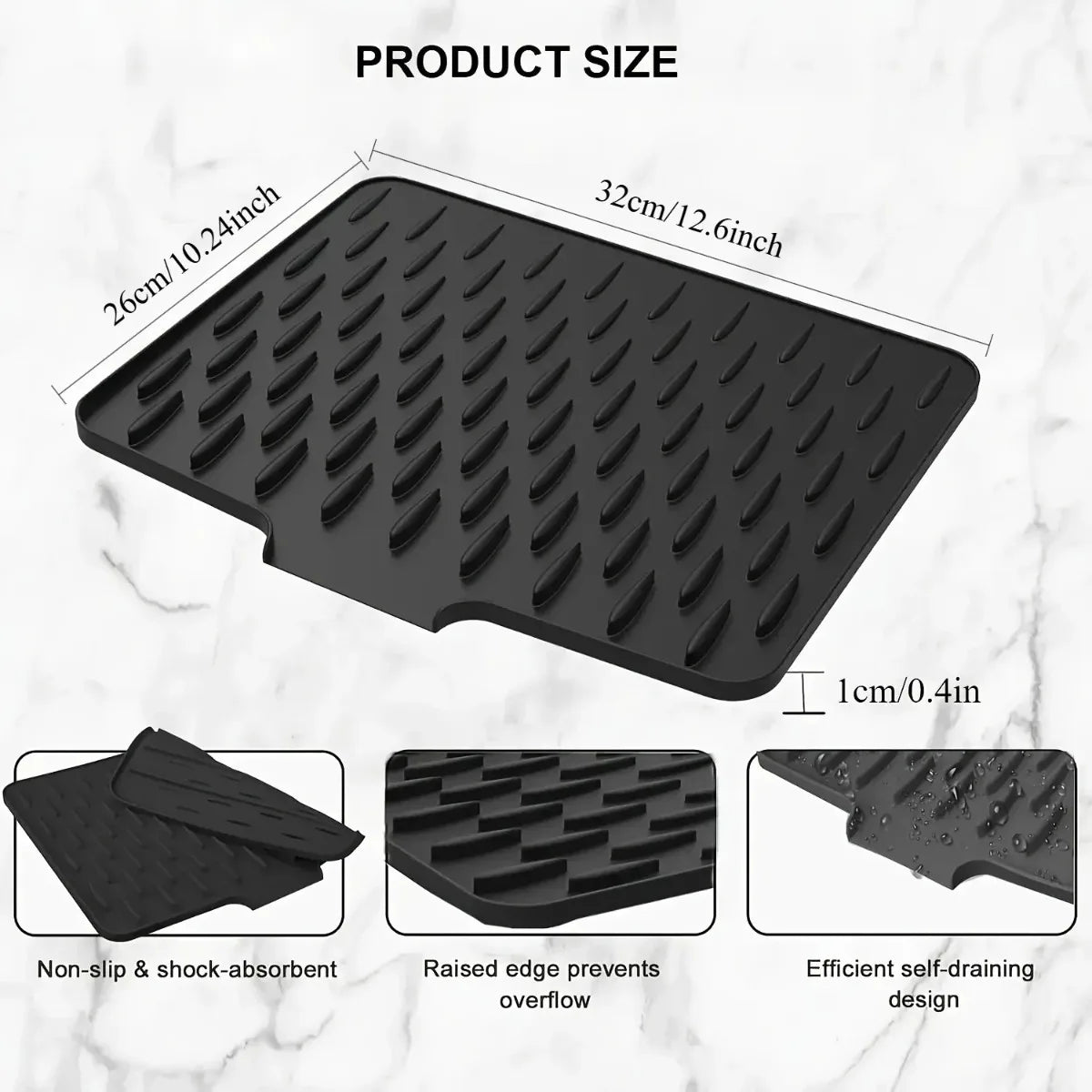 Silicone Kitchen Drain Mat with Built in Drainage Easy Clean for Countertops Sinks Refrigerators Home Accessory Tool