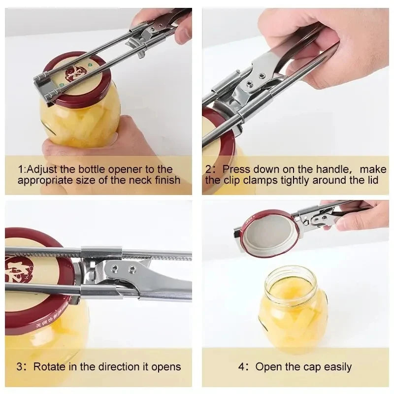 Adjustable Labor Saving Stainless Steel Jar Can Opener Multifunctional Kitchen Lid Opening Tool