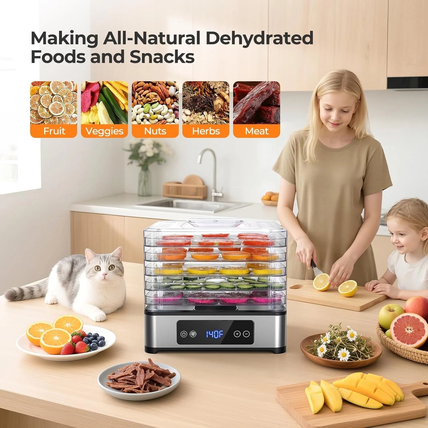 5 Trays Food Dehydrator , 400W Powerful Drying, 48H Timer & 95–160°F Temp Control, Quiet Small Dryer for Jerky, Fruits, Herbs, Mushrooms