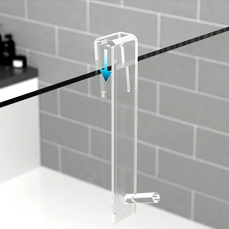 Punch-Free Transparent Acrylic Bathroom Shower Door Hook | Over Glass Door Shower Towel Rack, Bathroom Bathrobe Hanger