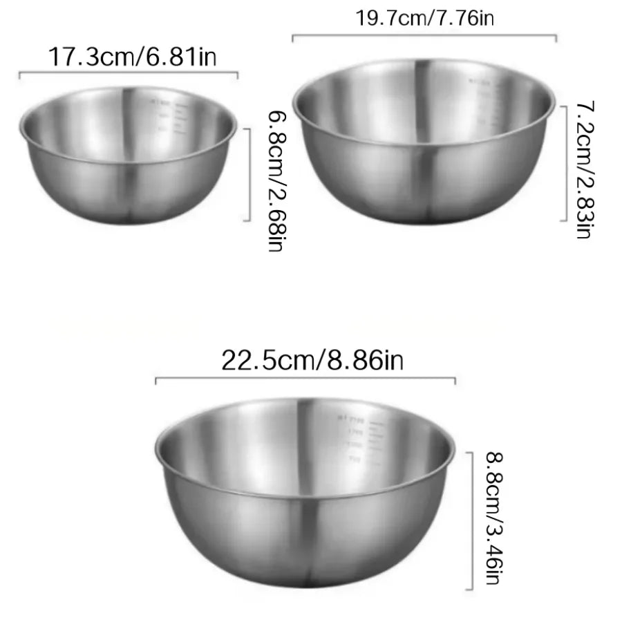 1/3pcs Stainless Steel Salad Bowl with Scale Large Capacity Flour Mixing Basin Multifunctional Bowls for Home Kitchen Essentials
