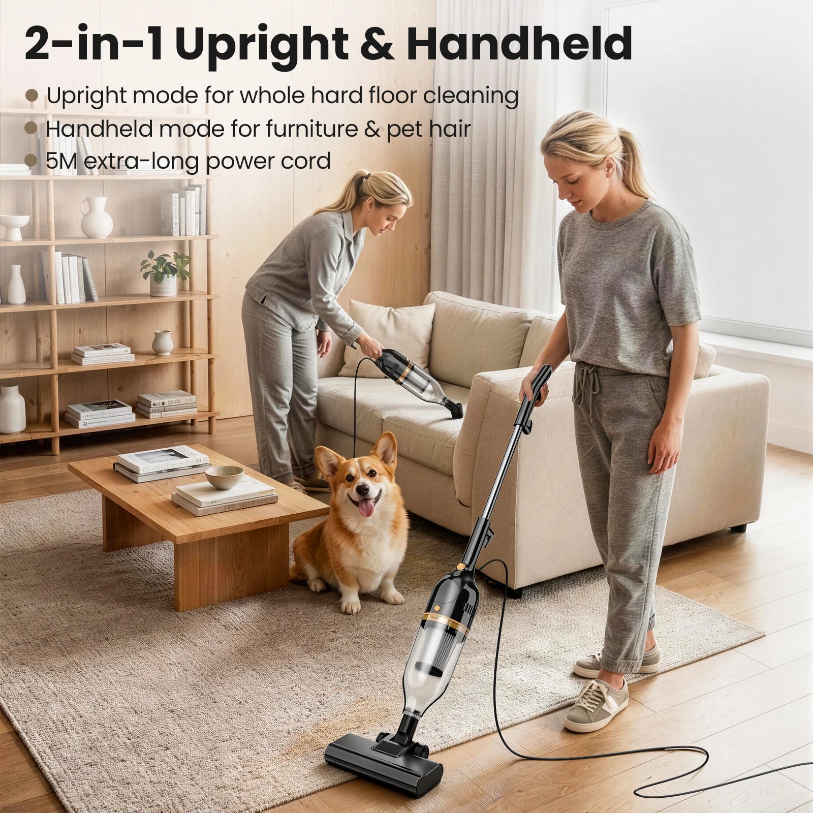 Vastorm R7 Corded Stick Vacuum Cleaner 600W 20Kpa Powerful 3 in 1 Lightweight Cleaner Low Noise Efficient Cleaning for Hardwood Floor Carpet Pet Hair Clean