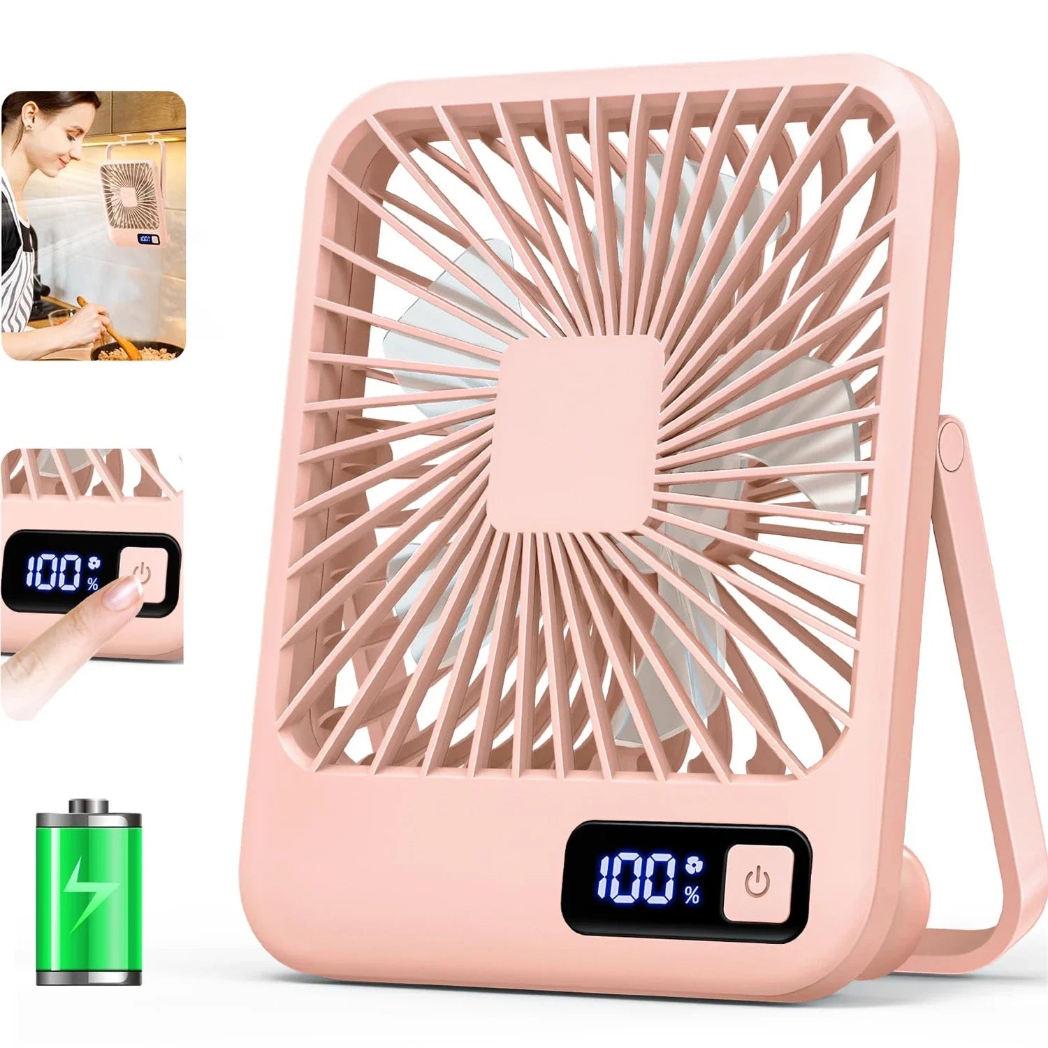 USB Rechargeable Foldable Desk Fan 180° Tilt Personal Fan, 5 Speeds Ultra Quiet With Power Display For Office Bedroom Travel
