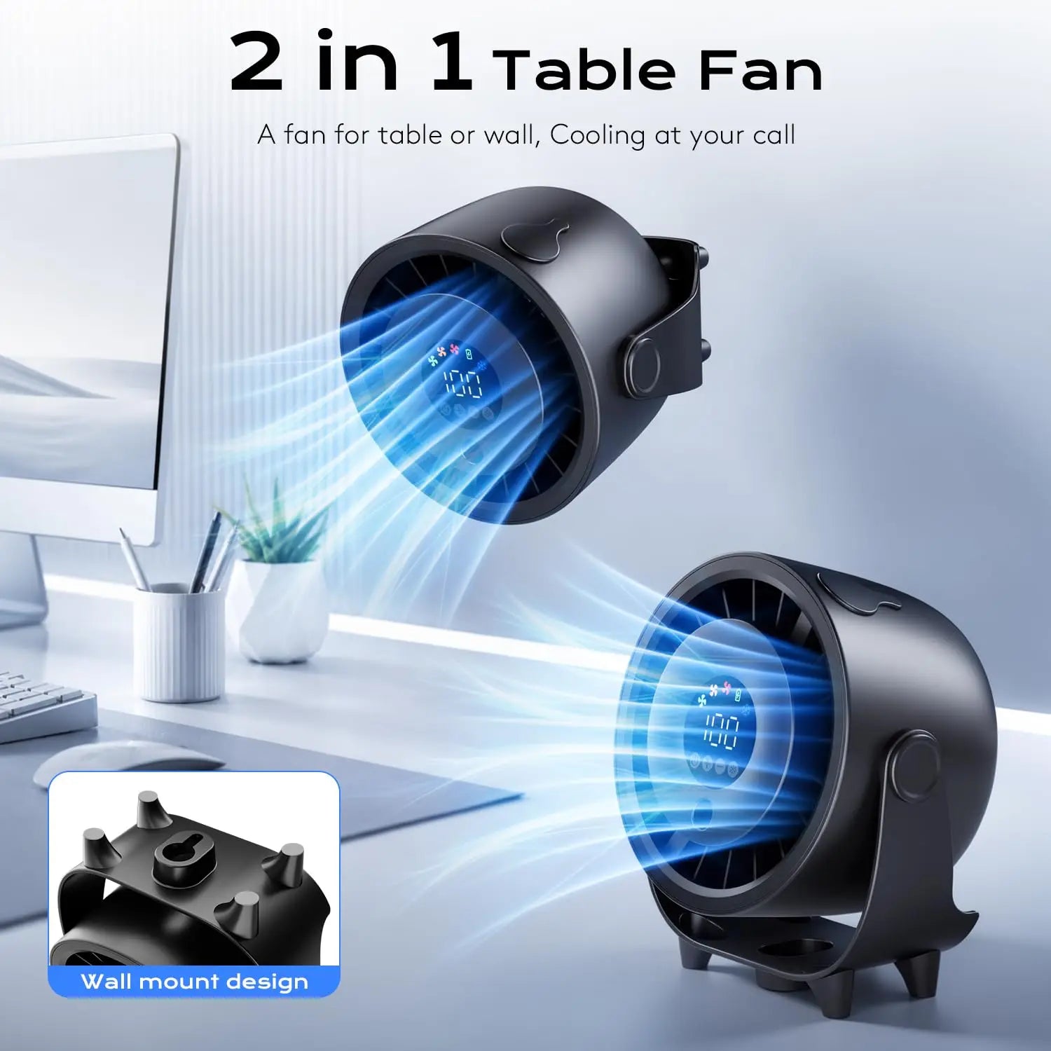 New Portable Misting Desk Fan, 100 Speeds Turbo Table Fan with Digital Display, 6.3 Inch USB Rechargeable Quiet Desktop Misting Fans for Bedroom Office Travel Kitchen Low Noise, 120° Rotating Wall-Mounted Design for Home, Of