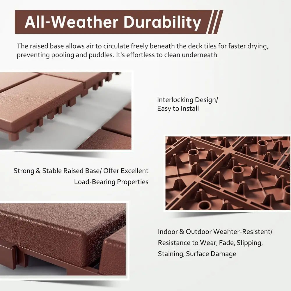 Interlocking Deck Tiles, Patio Deck Tiles, 44 Pack Deck Tiles Interlocking Outdoor All Weather, 12'x12', 8 Slat, 44 Sq. T, Highl