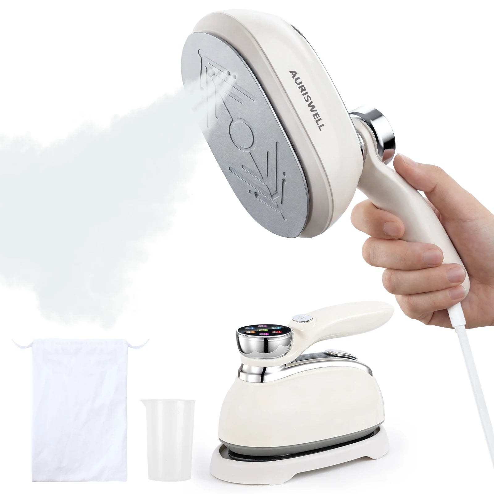 1200W Portable Travel Steamer Iron for Clothes with LCD Display ，5 modes, 2-In-1 Dry Wet Steam 180° Foldable Mini Garment Steamer with 5.41oz Tank White