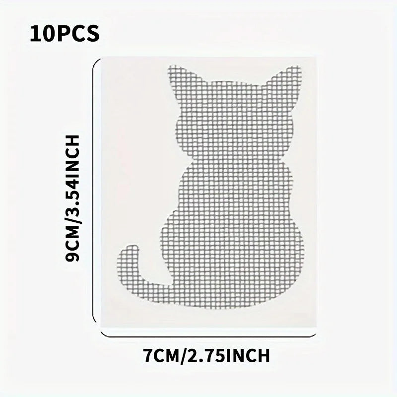 Cat-Shaped Window Screen Repair Patches - Strong Adhesive for Pet Mesh Screen Door Repairs