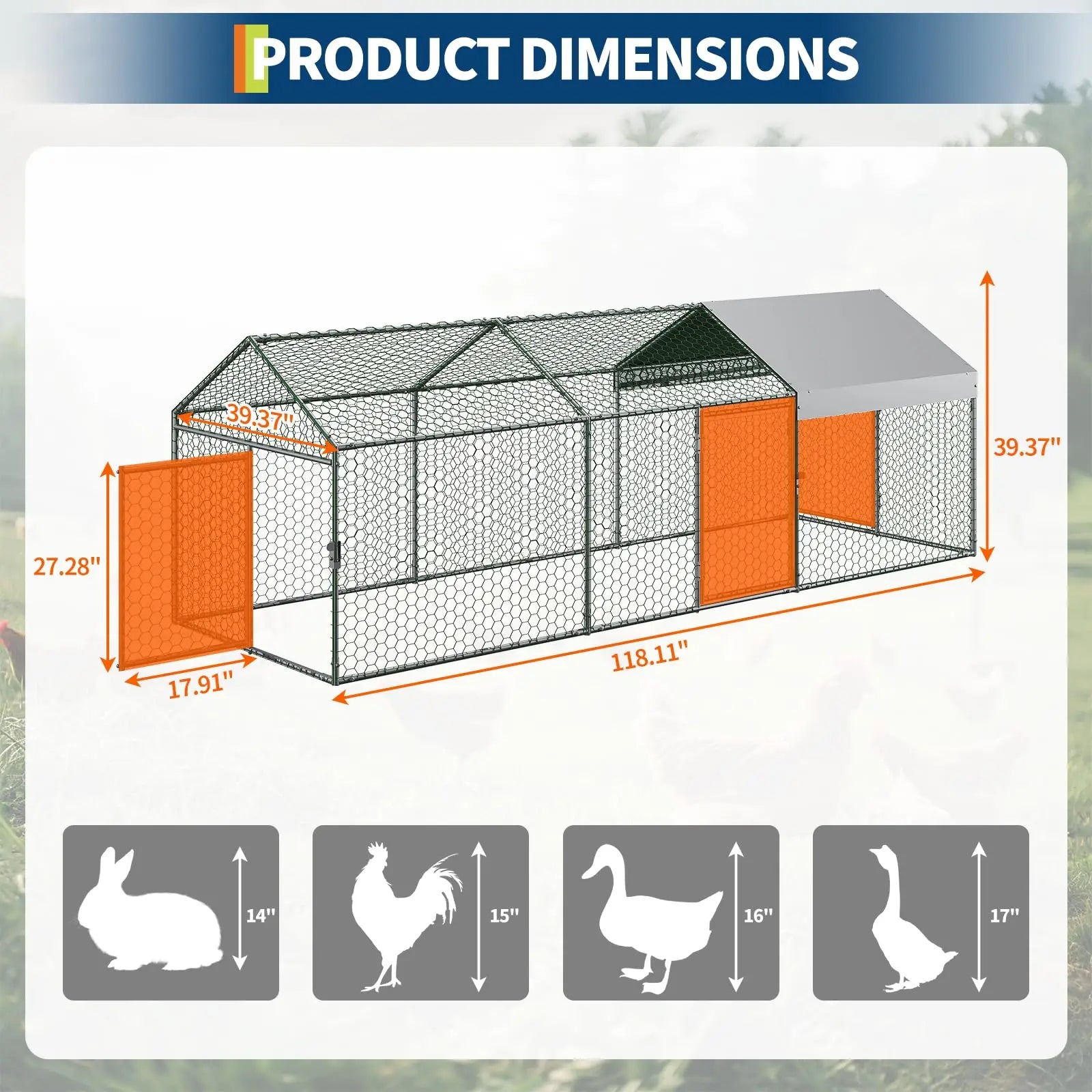 Metal Chicken Coop Heavy Duty Walk-in Chicken Runs with Doors and Anti-Uv Cover,Portable Poultry Cage Hen House Outdoor Backyard