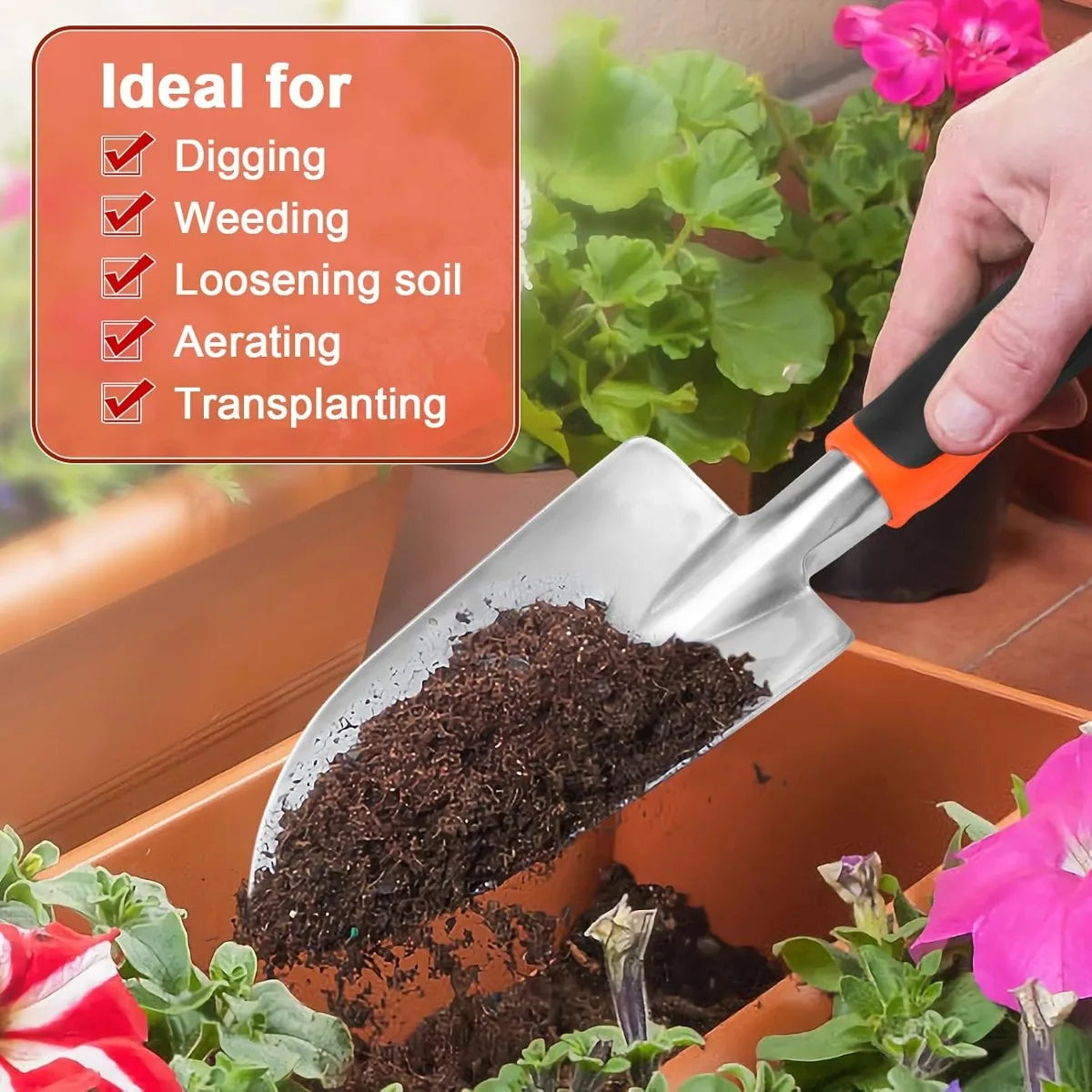 Garden Shovel Garden Hand Trowel, Heavy Duty Hand Shovel with Ergonomic Handle, Small Gardening Tools for Digging, Rust Resistan