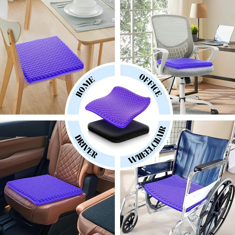 Honeycomb Gel Seat Cushion Breathable Cooling for Office Car Travel Ergonomic Support with Premium Gel Material & Non-Slip Base