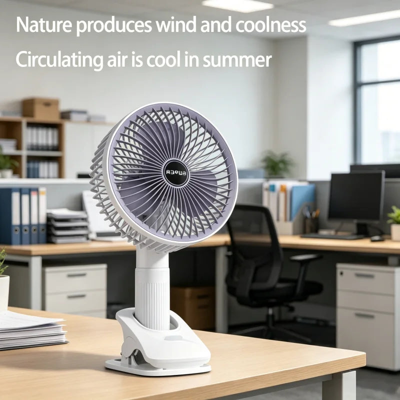 Oscillating Table Fan with Sturdy Clamp and 360-Degree Tilt Head, Rechargeable Small Fan for Desk, Powerful Airflow, Portable Air Circulator Mini Fans