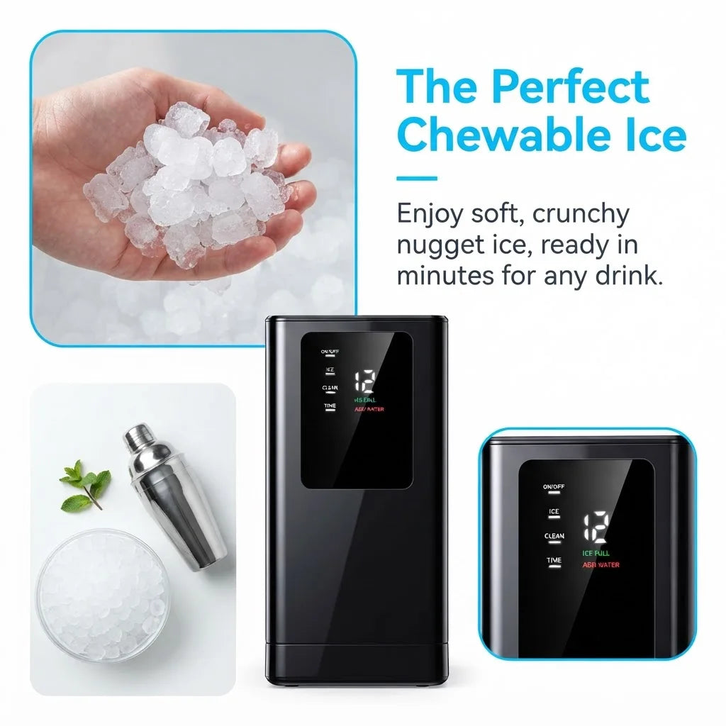 Silonn Countertop Nugget Ice Maker 40Lbs/24H Fast 8M Ice Making 3.2QT Large Water Tank Portable Self Cleaning Ice Machine with 12H Timer for Kitchen Home Summer Party Camping