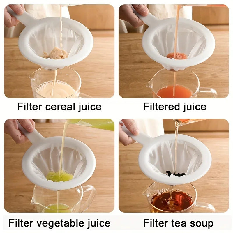 1PC Fine Mesh Strainer Spoon for Coffee, Milk, Soy, and Yogurt 200 Mesh Nylon Filter For Kitchen Dining Gadgets