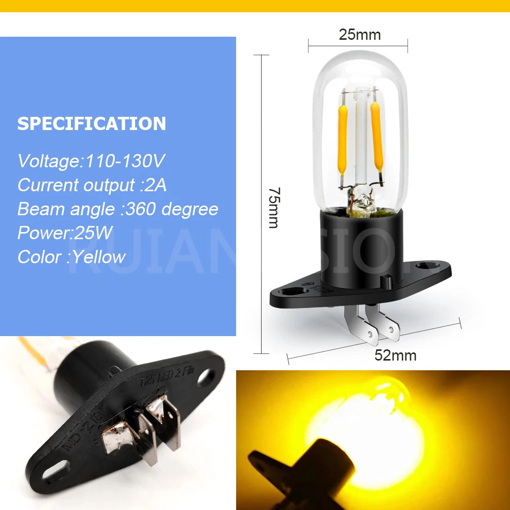 2A 110-130V Microwave Oven Bulb Ovens Light LED Bulb Universal Global Lamp Bulbs Base 25W For Microwave Oven Kitchen Parts