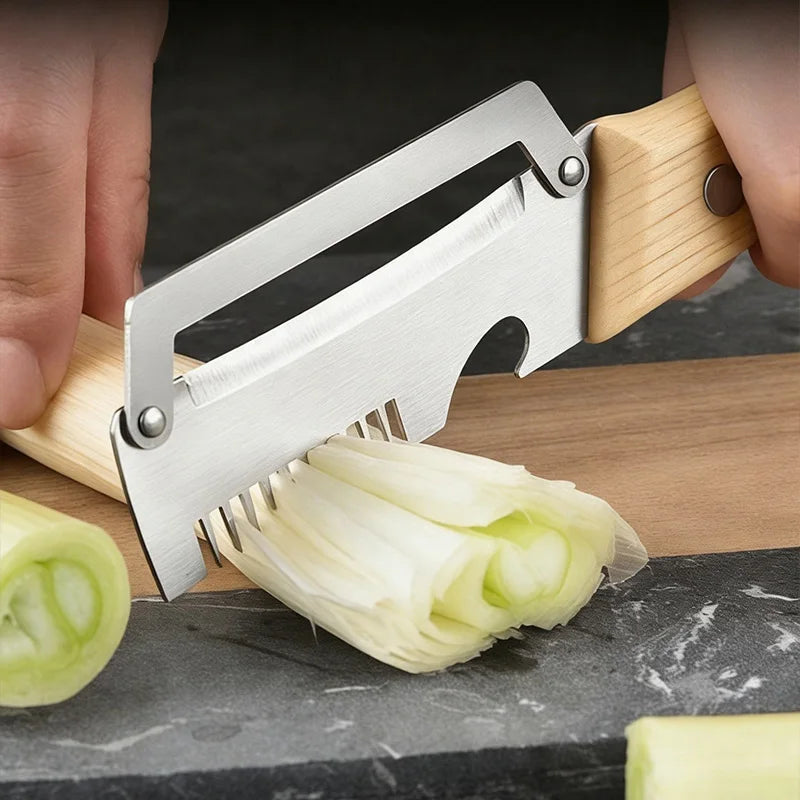 Stainless Steel Vegetable Peeler with Wooden Handle 3-in-1 Fruit Potato Peeler with Bottle Opener Kitchen Peeling Cooking Tools