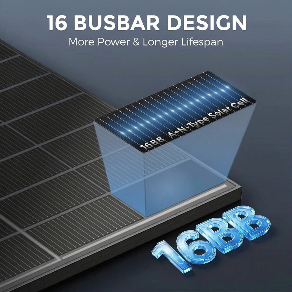 RVPOZWER Bifacial Solar Panel 16BB N-Type Mono Cells High-Efficiency PV Power for Home Rooftop Off-Grid Outdoor Camping Farm 200W/400W/800W