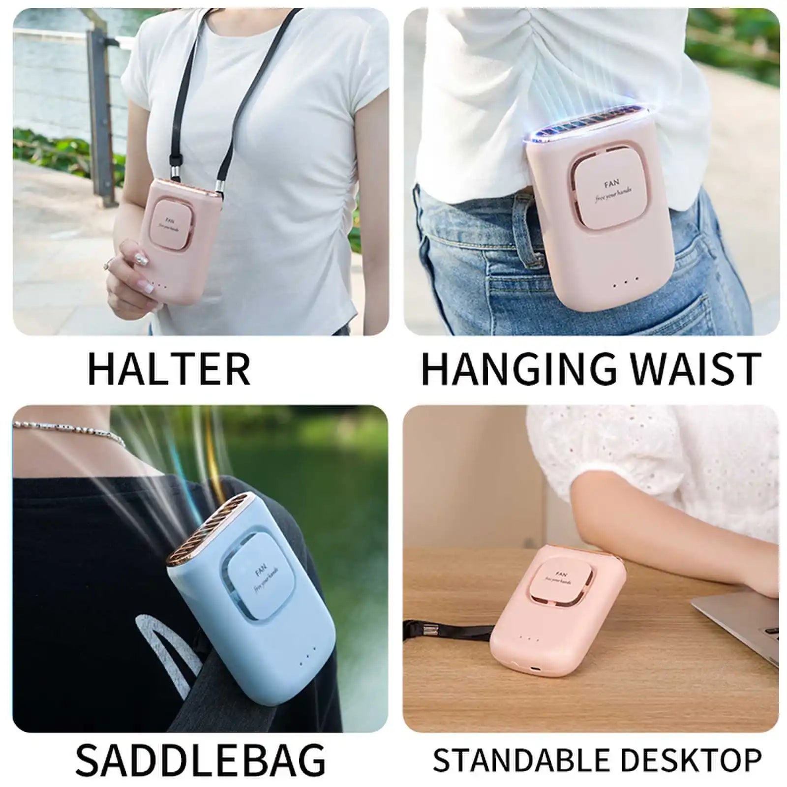 USB Rechargeable 1200mAh Portable Mini Neck Fan - Lightweight and Compact Design, Suitable for Outdoor, Dormitory, Office and Tr