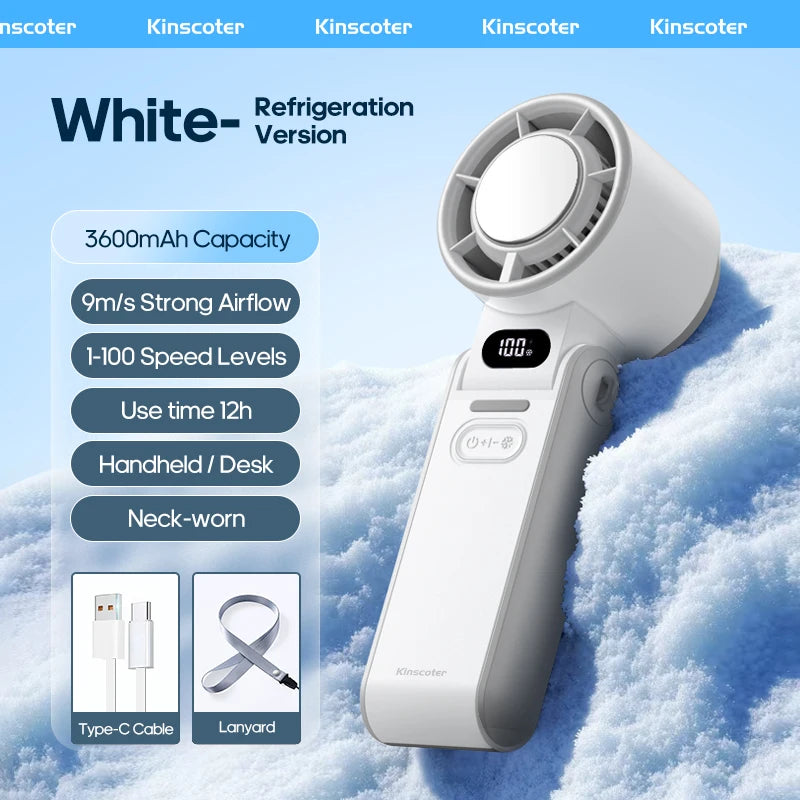 Portable High Speed Cooling Handheld Fan 3600mAh Rechargeable 100 Speed Adjustable Mini Foldable Air Cooling Turbo Fan & Lanyard