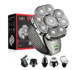 Multifunctional 9-Blade Floating Electric Shaver 6-in-1 Rechargeable Razor for Bald Head Beard Nose Ear & Facial Cleaning