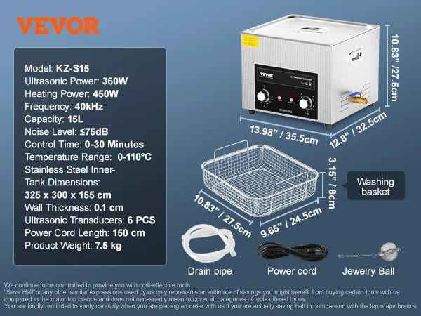 SucceBuy 15L 30L Knob Ultrasonic Cleaner with Heater & Timer for Lab Tools Metal Parts Carburetor Brass Auto Parts Engine Parts