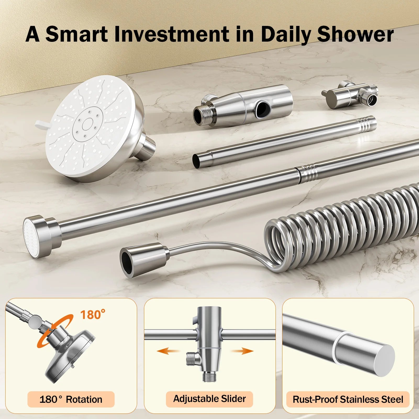 Tandem Shower Head For Couples, Dual Shower Head with Original Adjustable Slider, High Pressure Double Shower Head for Two