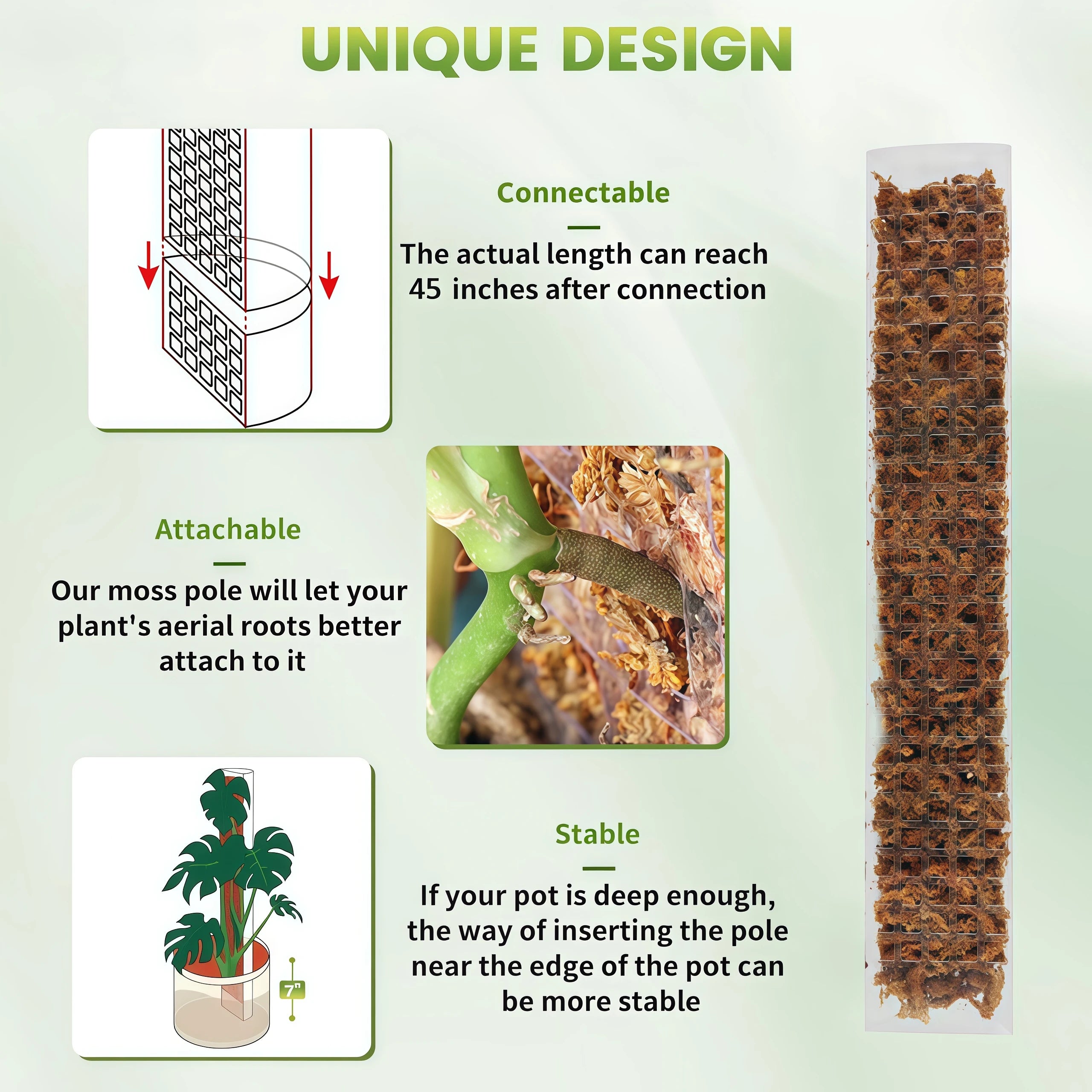 Moss Pole Plastic Plant Stand Indoor Climbing Plants Guardian Tutors Pot Moss Stick For Plants Growth Garden Support Accessories