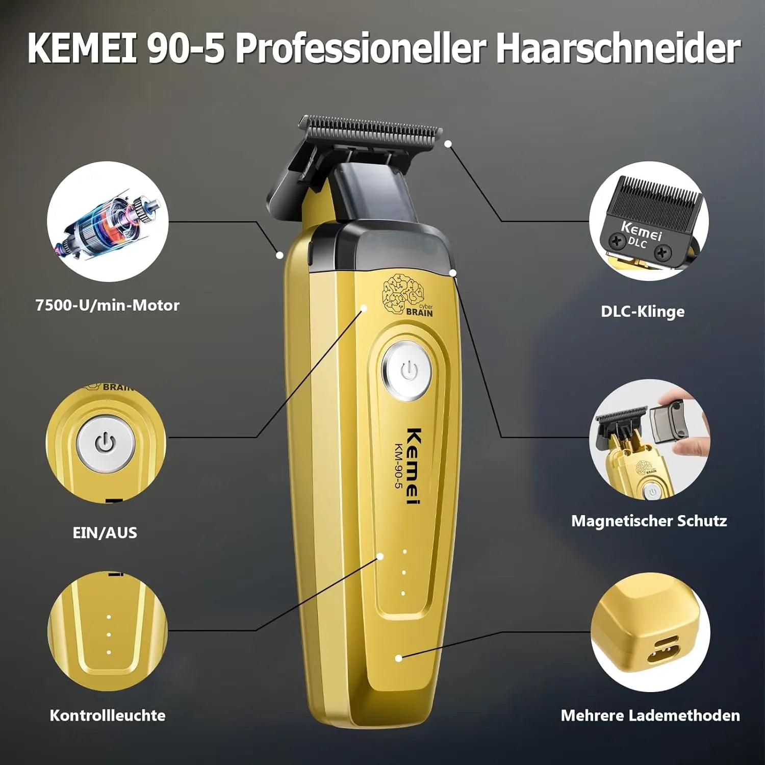 KEMEI Men's Hair Trimmer, Cordless Professional Hair Clippers, Beard Trimmer, Barber Care Kit, Hair Cutting Machine, 11,501 RPM,