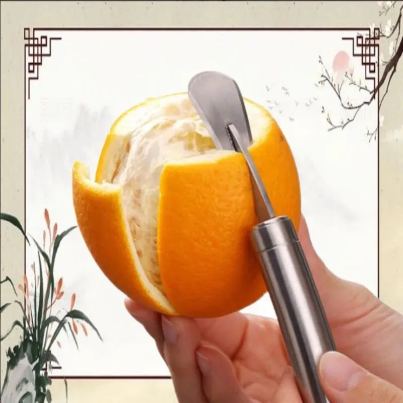 Stainless Steel Citrus Peeler Orange Slicer with Comfortable Handle - Kitchen Fruit Cutter Remover Tool