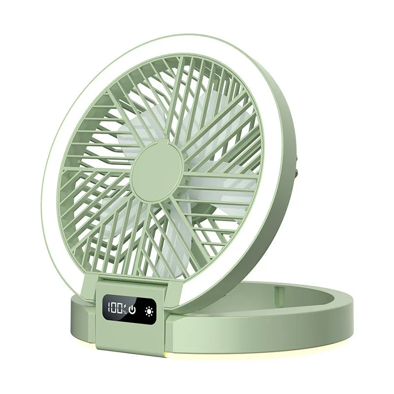Foldable Desk Fan with Digital Display, 5 Speeds, Phone Stand, Night Light, Ultra-Thin Portable for Home Office Camping