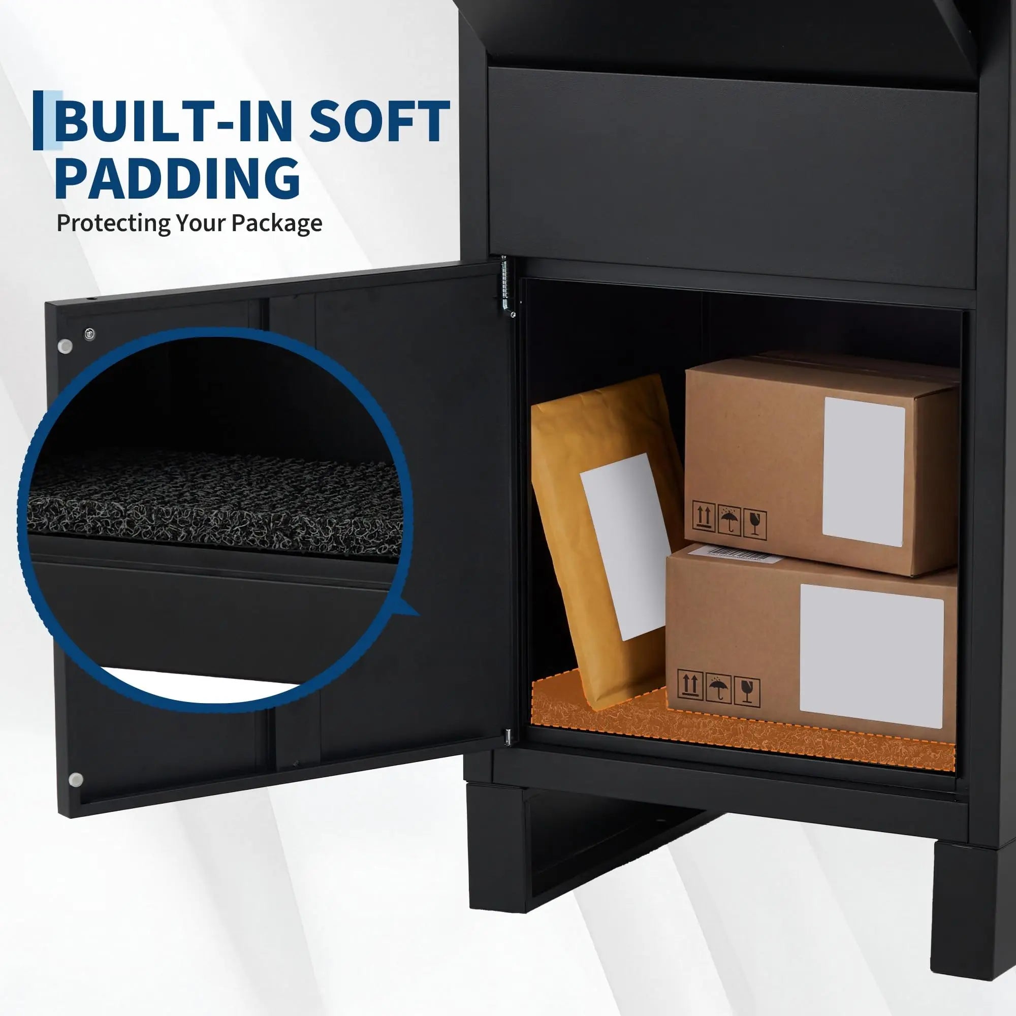 Galvanized Steel Outdoor Package Delivery Box 44in Large Lockable Parcel Drop Box With Cushion Weatherproof Wall Or Floor Mount