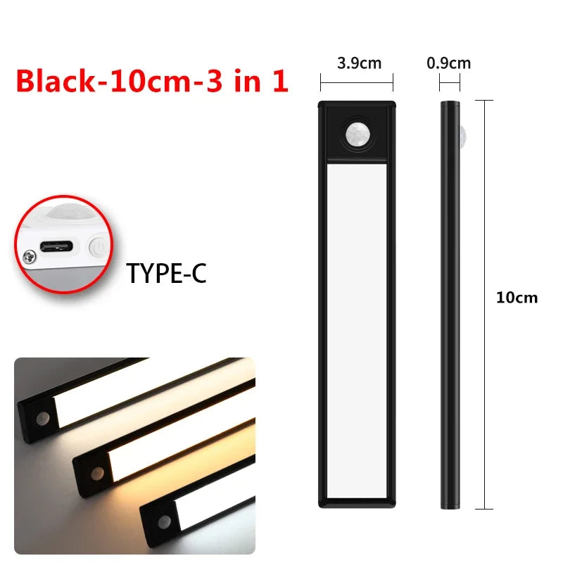 3 in 1 LED Under Cabinet Lights Motion Sensor Night Light Ultrathin Rechargeable Led Lamp Closet Kitchen Cabinet Indoor Lighting