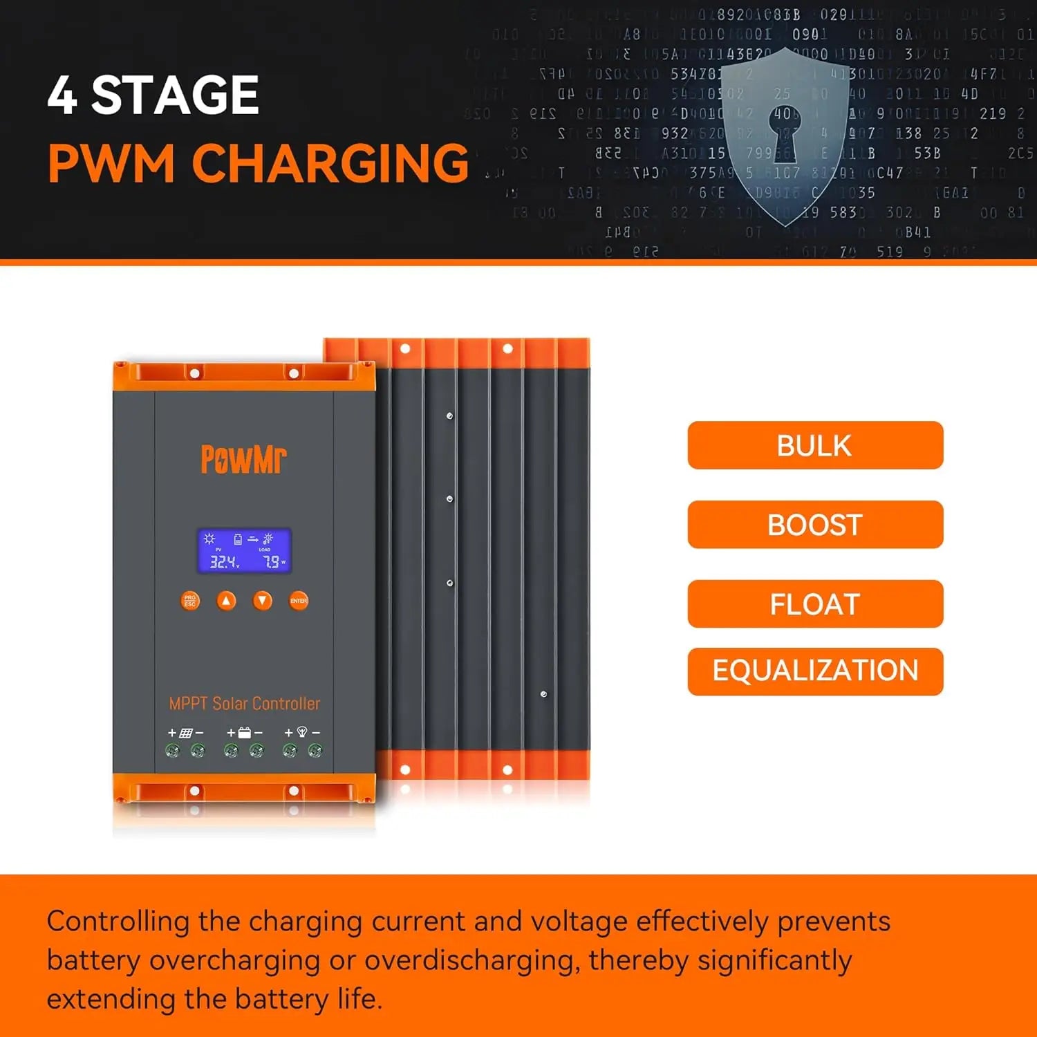 PowMr 60A MPPT Solar Charger Controller 12V/24V/36V/48V LCD Dispaly Max Solar Panel PV 160V Support Parallel Max 12 Units Fit for Home RV Boat Camp