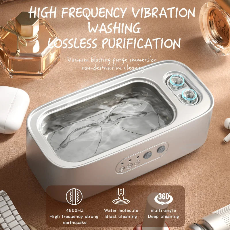 Upgrade Ultrasonic Cleaner 48Khz High Frequency White Machine for Contact Lens Glasses Jewelry Cleaning