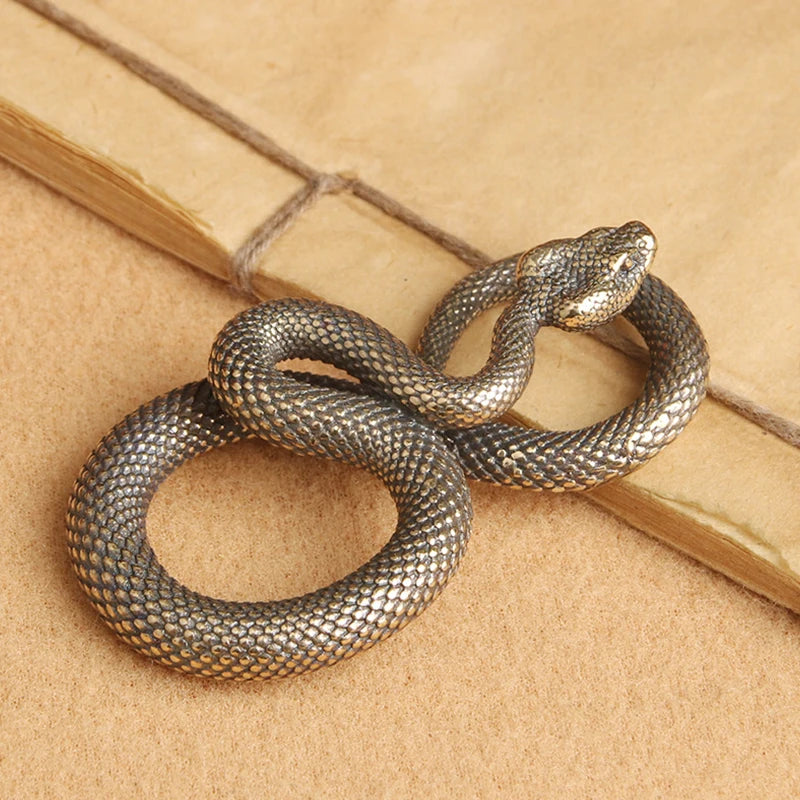 Retro Copper Snake Boa Ornament Decoration Tea Pet Antique Animal Figurines Miniatures Desk Living Room Home Decor Accessories