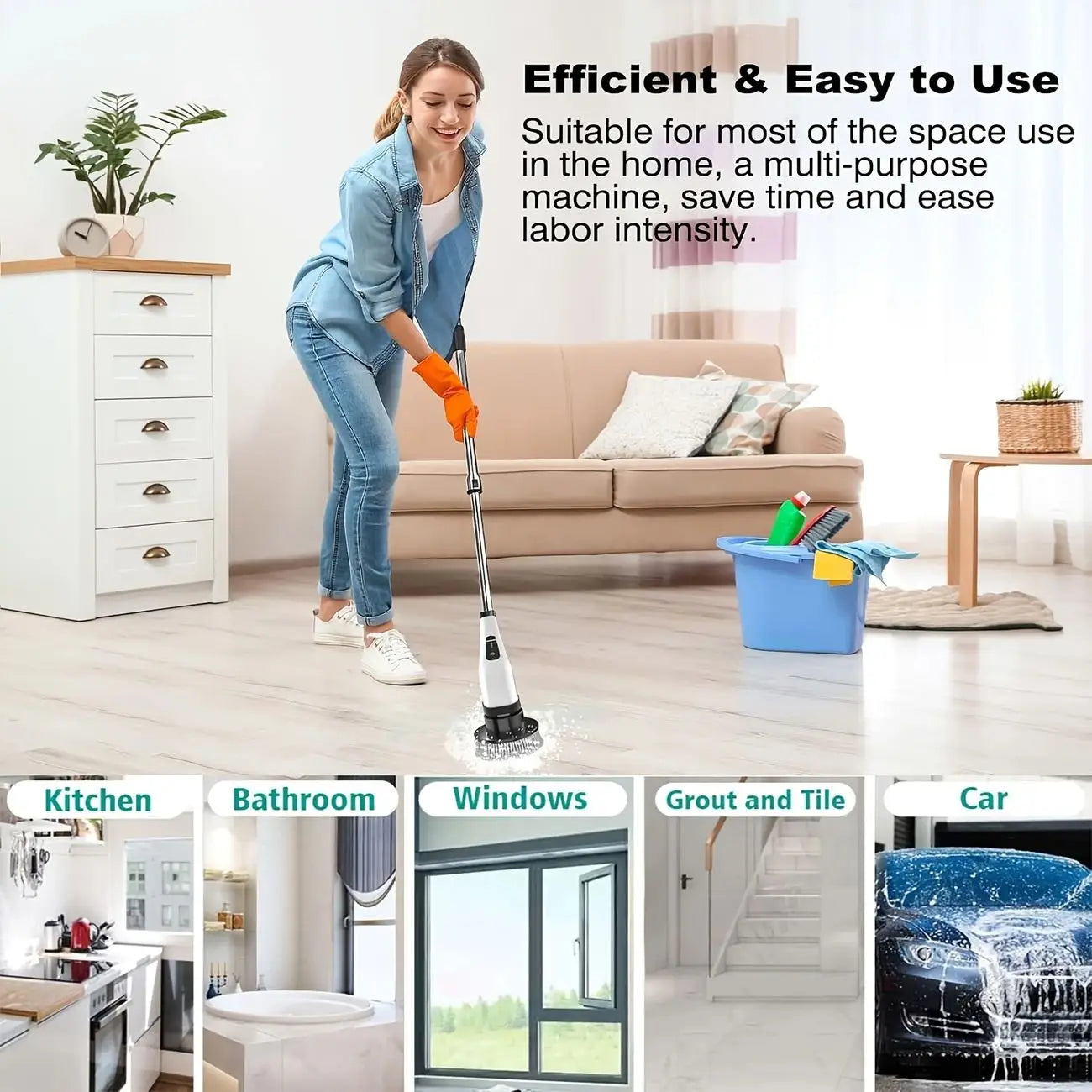 1set, Electric Cleaning Brush, Electric Rotary Floor Scrubber, Wireless Electric RotaryScrubber, Replaceable 8 Brush Heads And