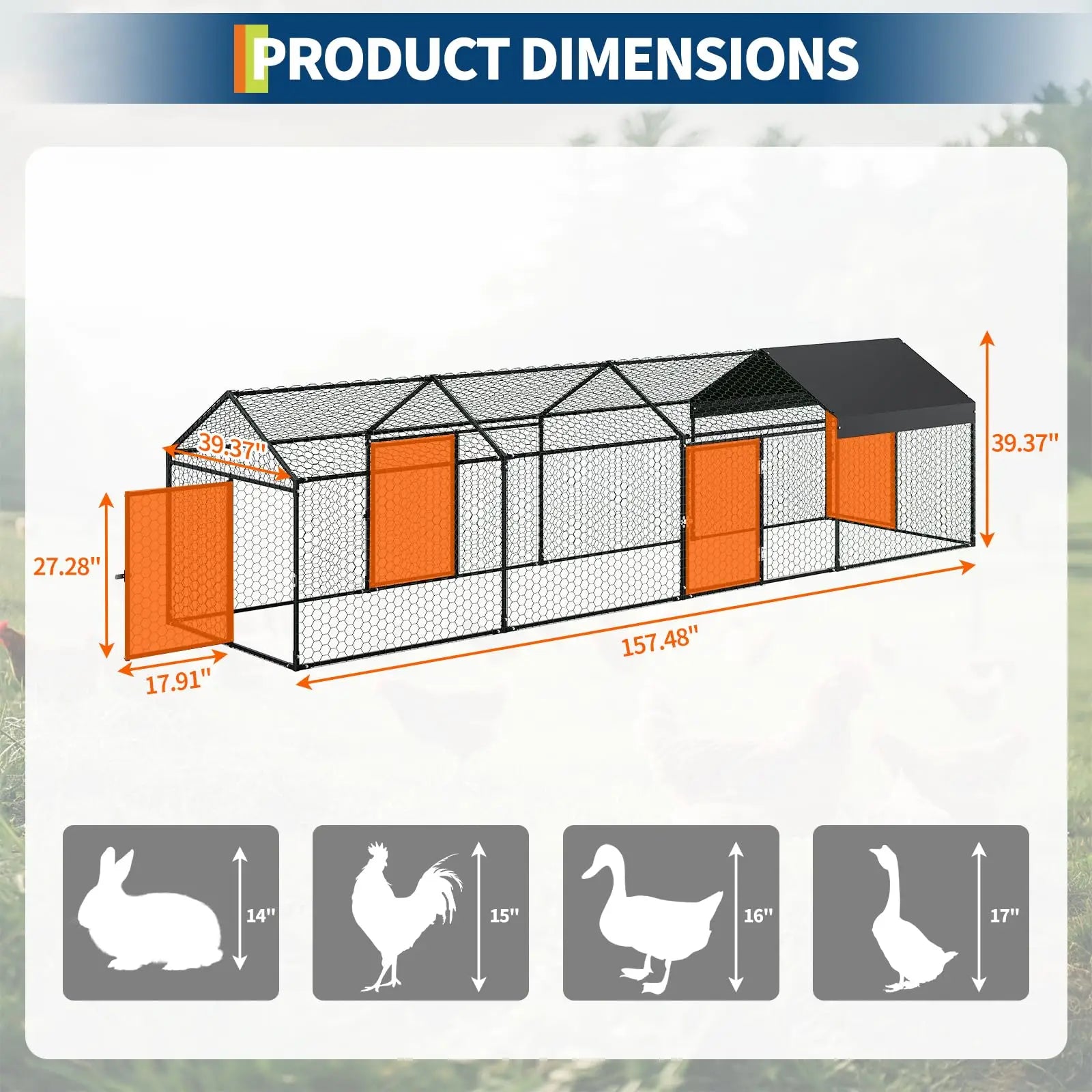 Metal Chicken Coop Heavy Duty Walk-in Chicken Runs with Doors and Anti-Uv Cover,Portable Poultry Cage Hen House Outdoor Backyard