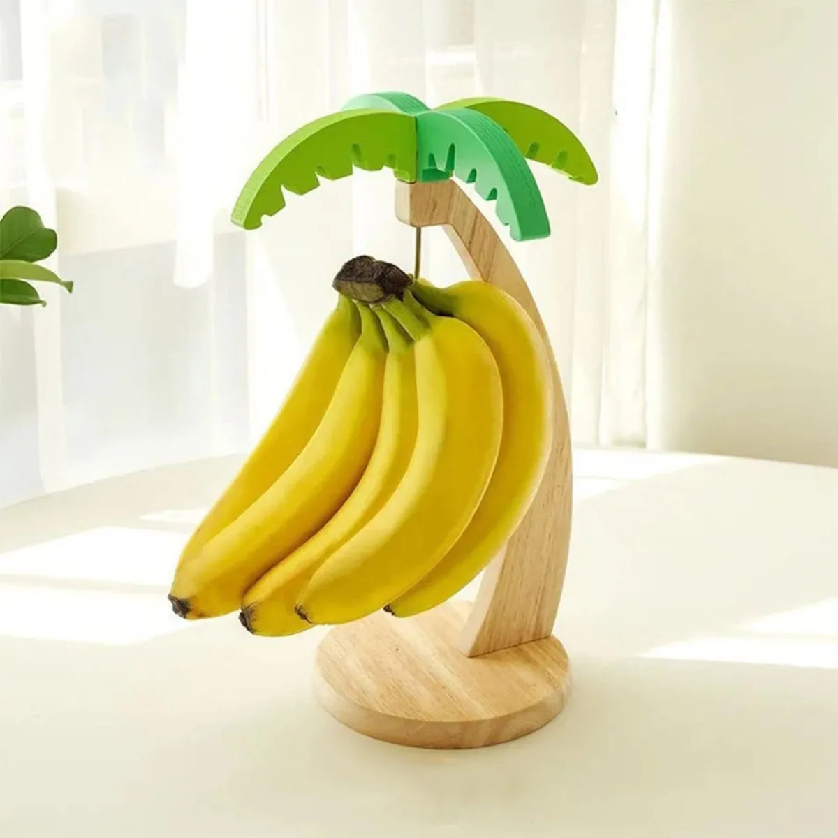 Hanging Wooden Banana Rack Simulated Leaf Decorative Fruit Vertical Storage Rack with Hook Home Kitchen Decorations