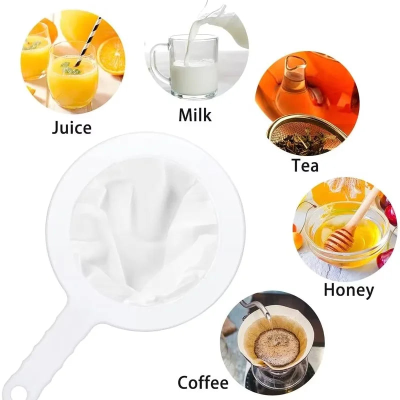 1PC Fine Mesh Strainer Spoon for Coffee, Milk, Soy, and Yogurt 200 Mesh Nylon Filter For Kitchen Dining Gadgets