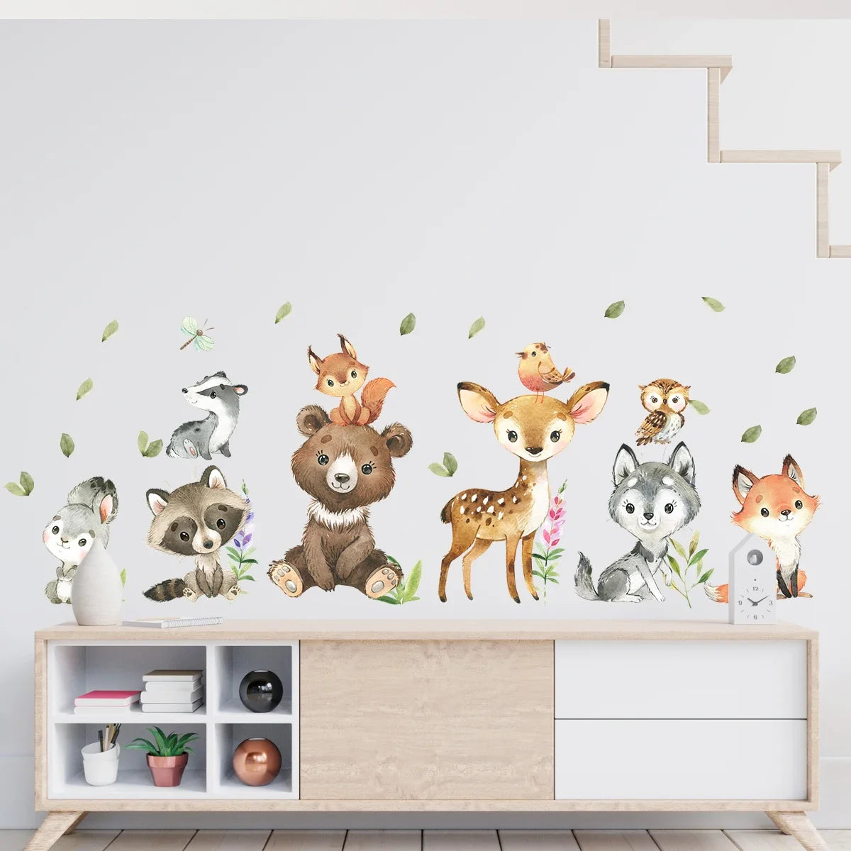 2PCS Cartoon Cute Brown Bear Deer Rabbit Animal Wall Stickers for Bedroom Living Room Nursery Decoration Wall Decals