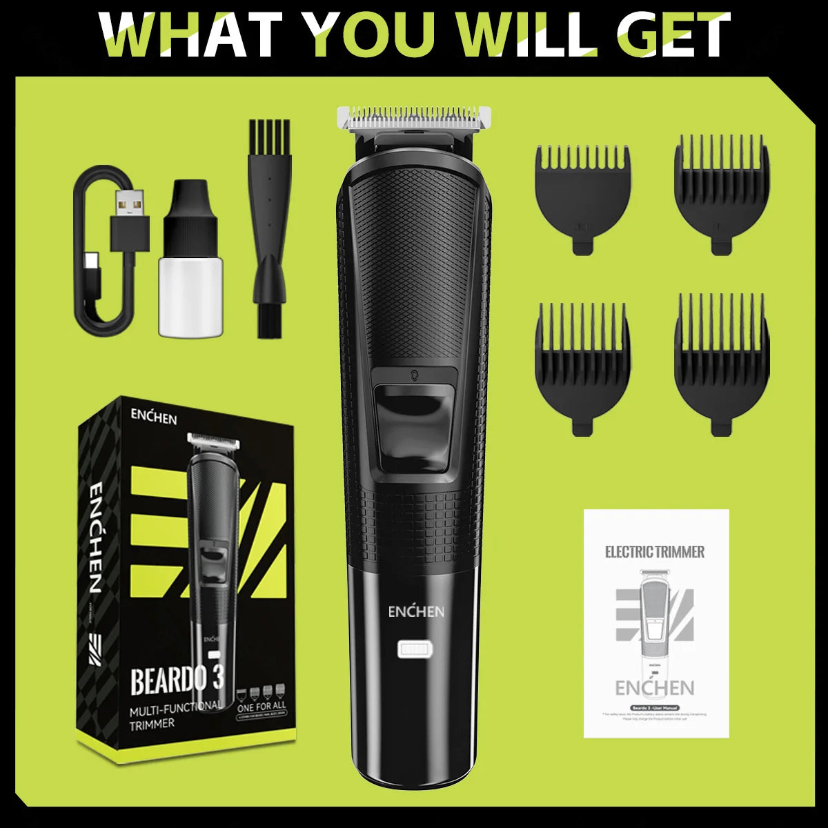 ENCHEN Beardo 3 Hair Trimmer & Groom Kit For Beard Trimming And Body Grooming With Type-C Charging And Indicator Light