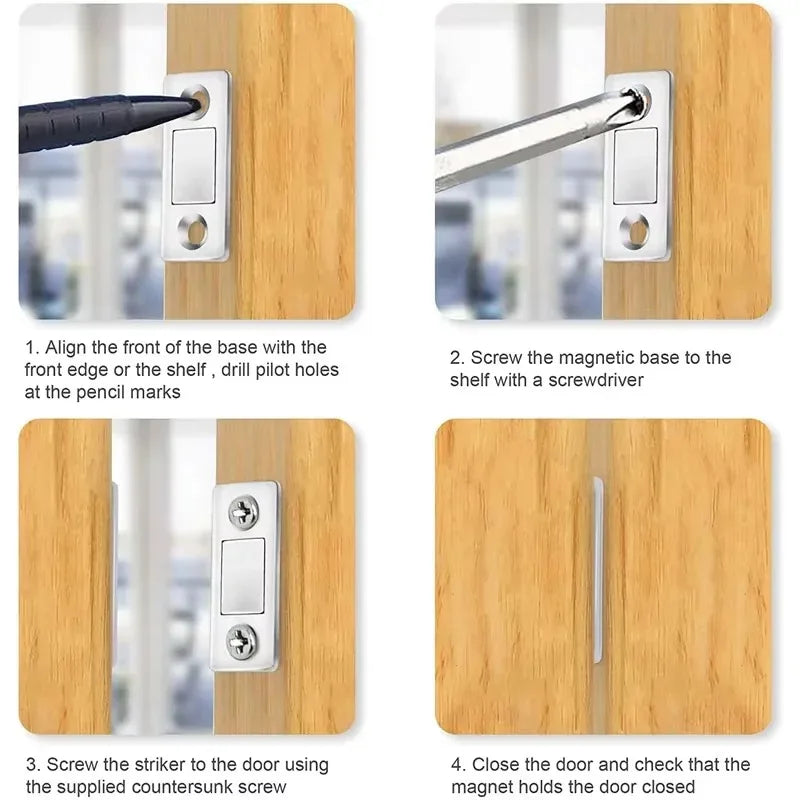 Ultra Thin Magnetic Cabinet Catches for Kitchen Closet - Strong Adhesive Drawer Magnet Lock Invisible Door Stopper