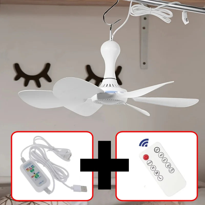 USB Fan Silent 6-blade Ceiling Fan 4-speed Hanging Fan for Camping Bed Camping Outdoor Hanging Camper Tents