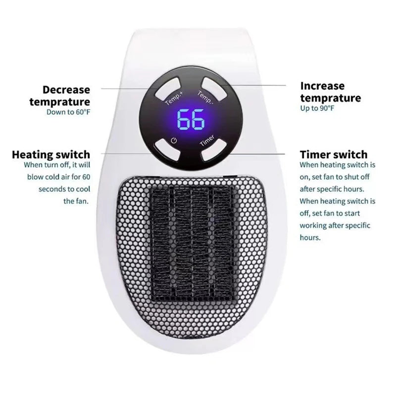 Plug In Portable Electric Heater Mini Radiator Wall Room Heater Remote Control Home Appliance Hand Warmer Machine 500W